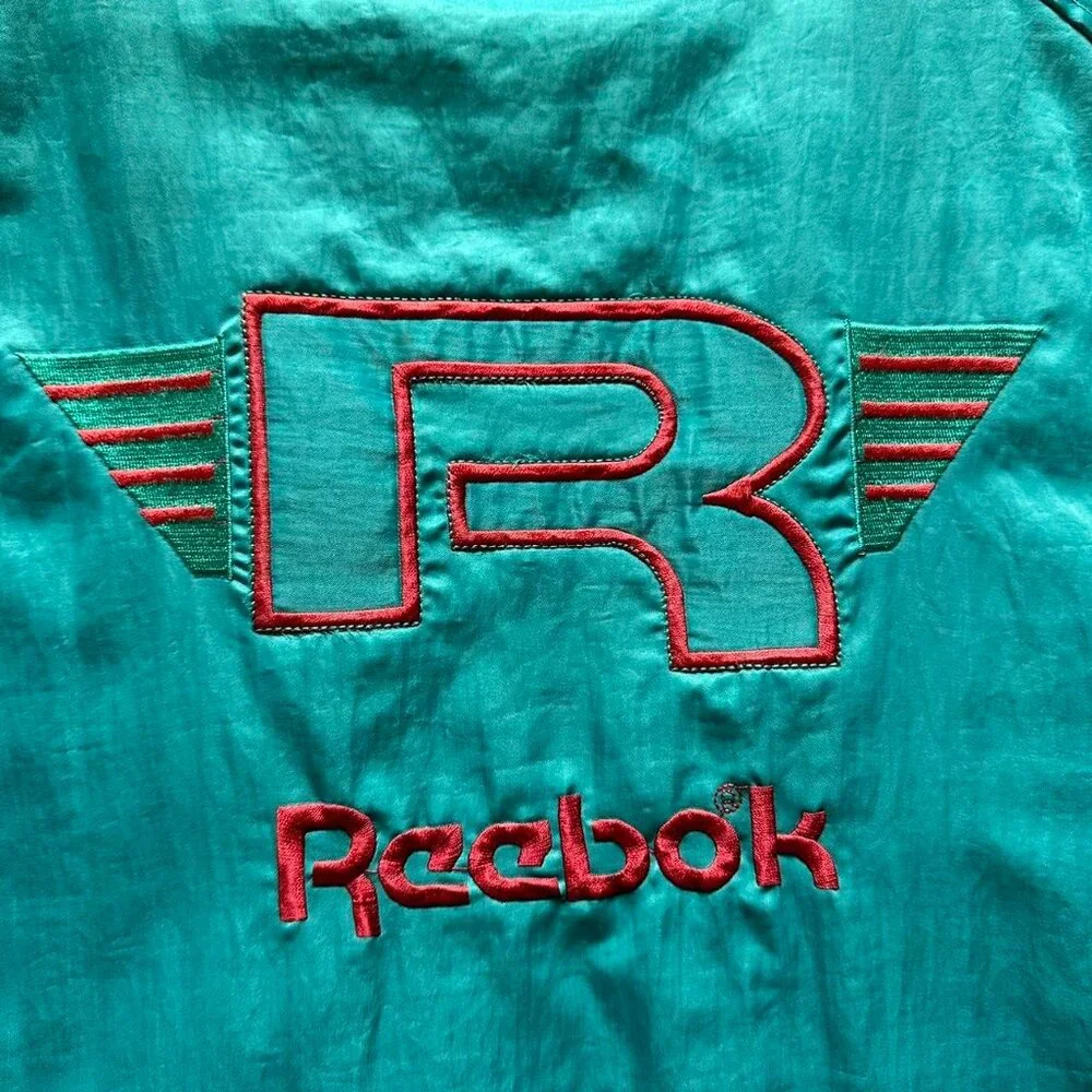 Vintage 90s Reebok Sport Puffer Jacket Men XL Aqua Berry Blue Purple Embroidered - Picture 8 of 8
